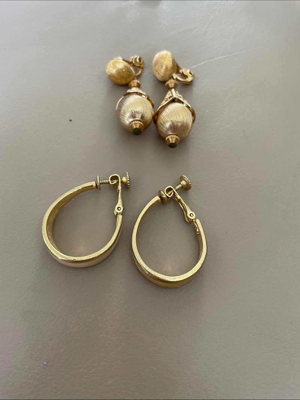 2 pair clip earrings gold tone great accent to many outfits